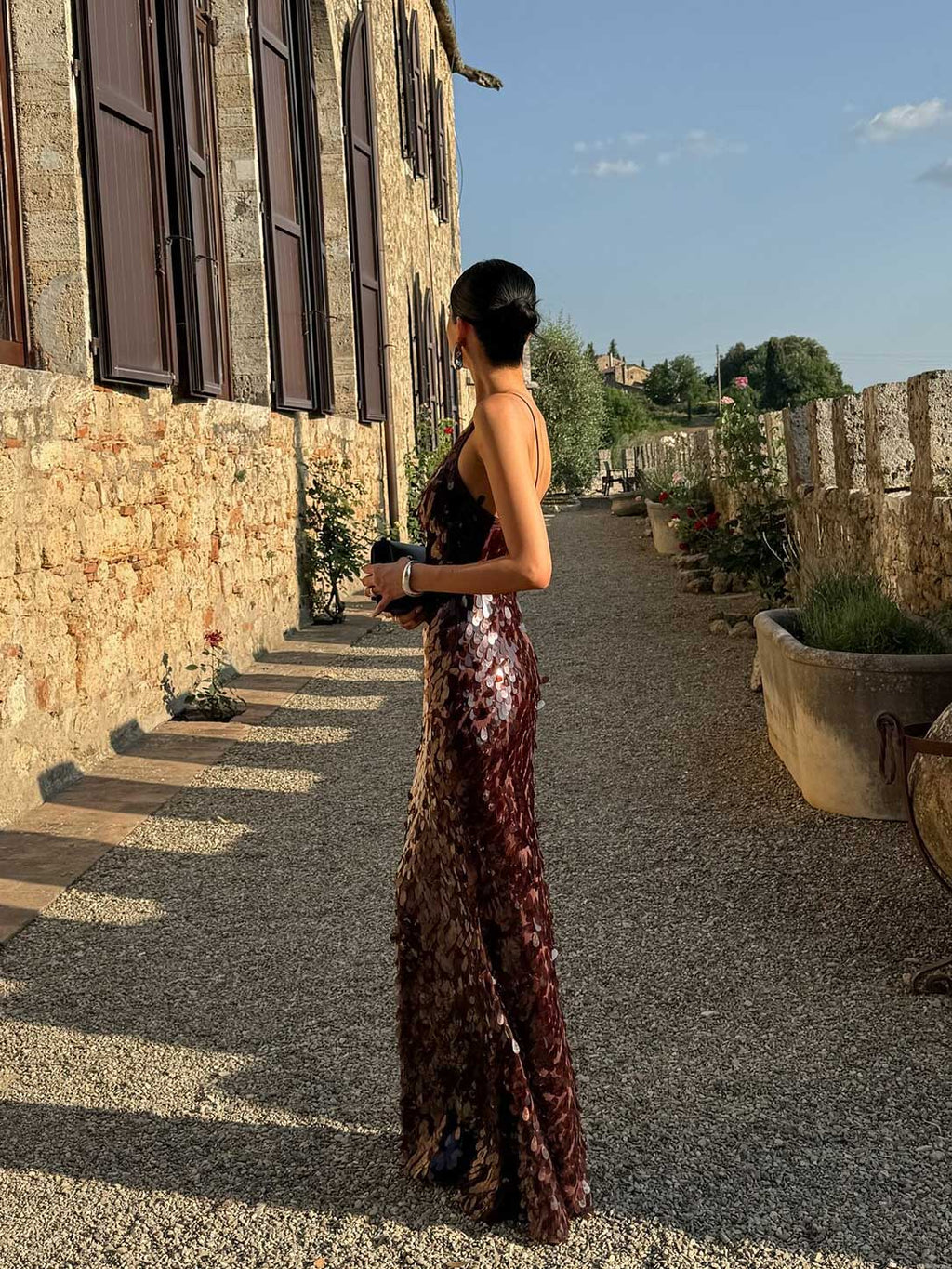 Sequin Deep V Cutout Maxi Dress