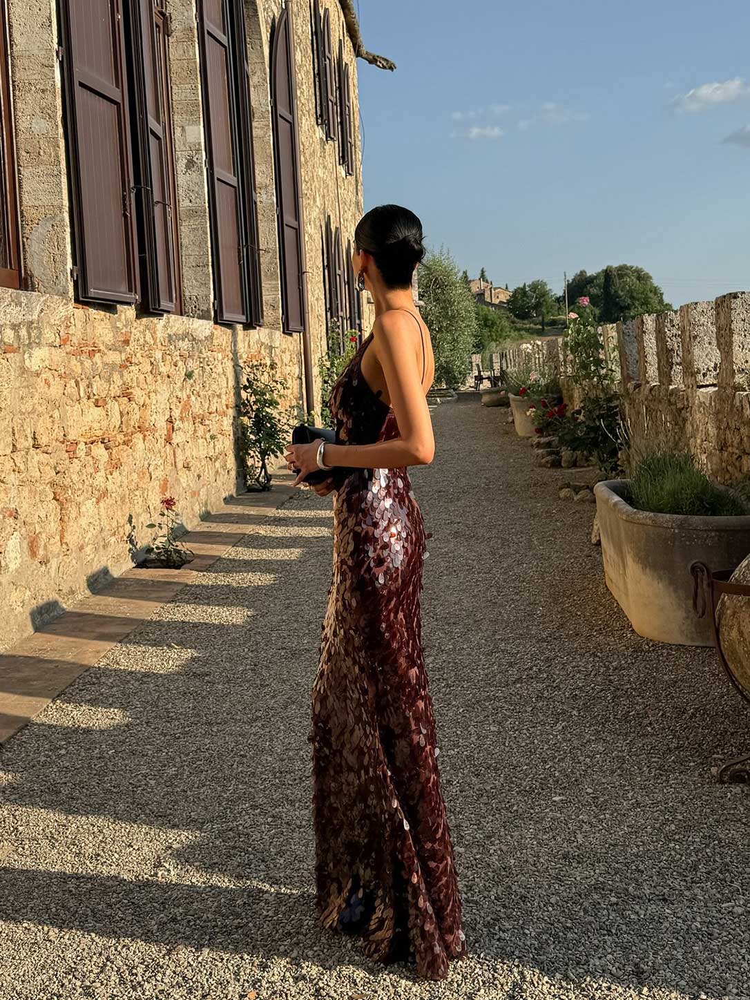 Sequin Deep V Cutout Maxi Dress