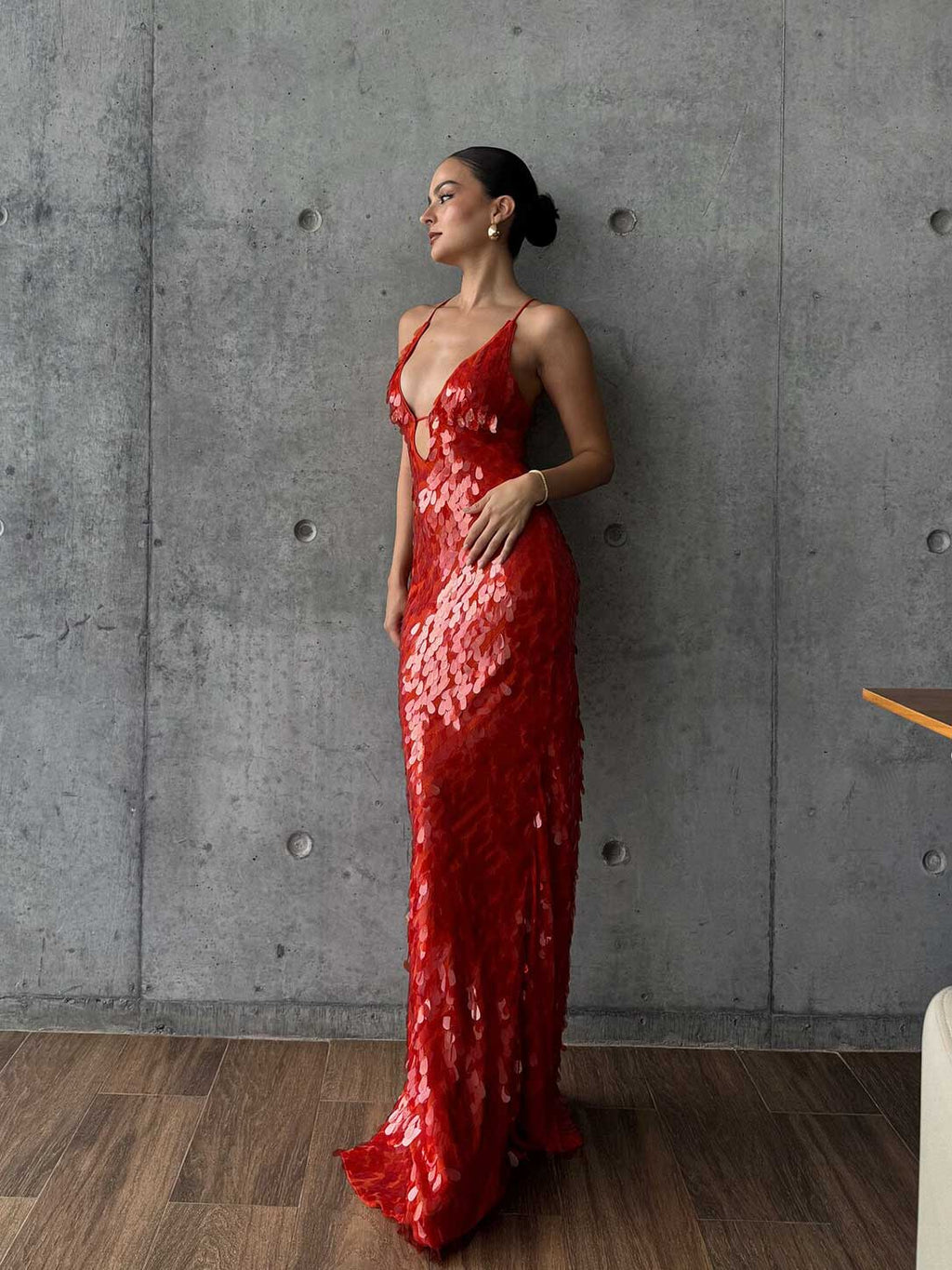 Sequin Deep V Cutout Maxi Dress
