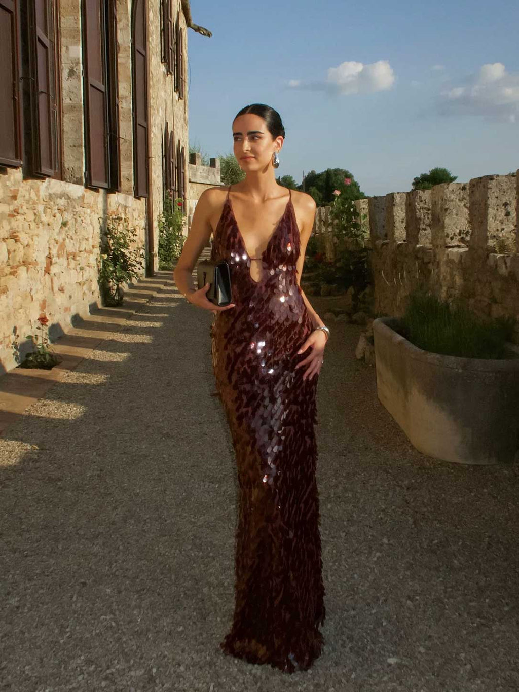 Sequin Deep V Cutout Maxi Dress