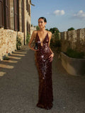 Sequin Deep V Cutout Maxi Dress