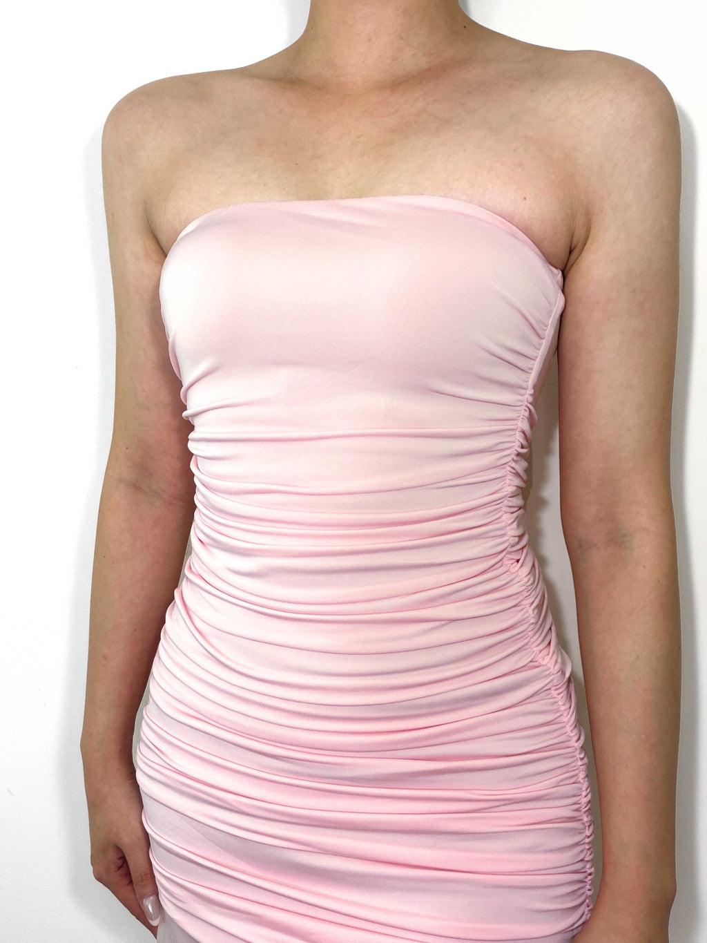 Asymmetrical Mesh Maxi Dress｜Blush Pink
