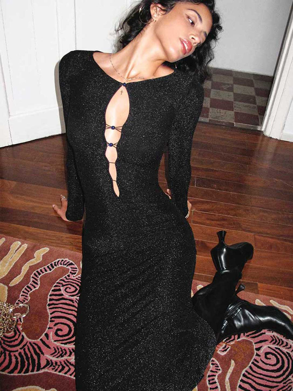 Long Sleeve Sparkly Glitter Maxi Dress