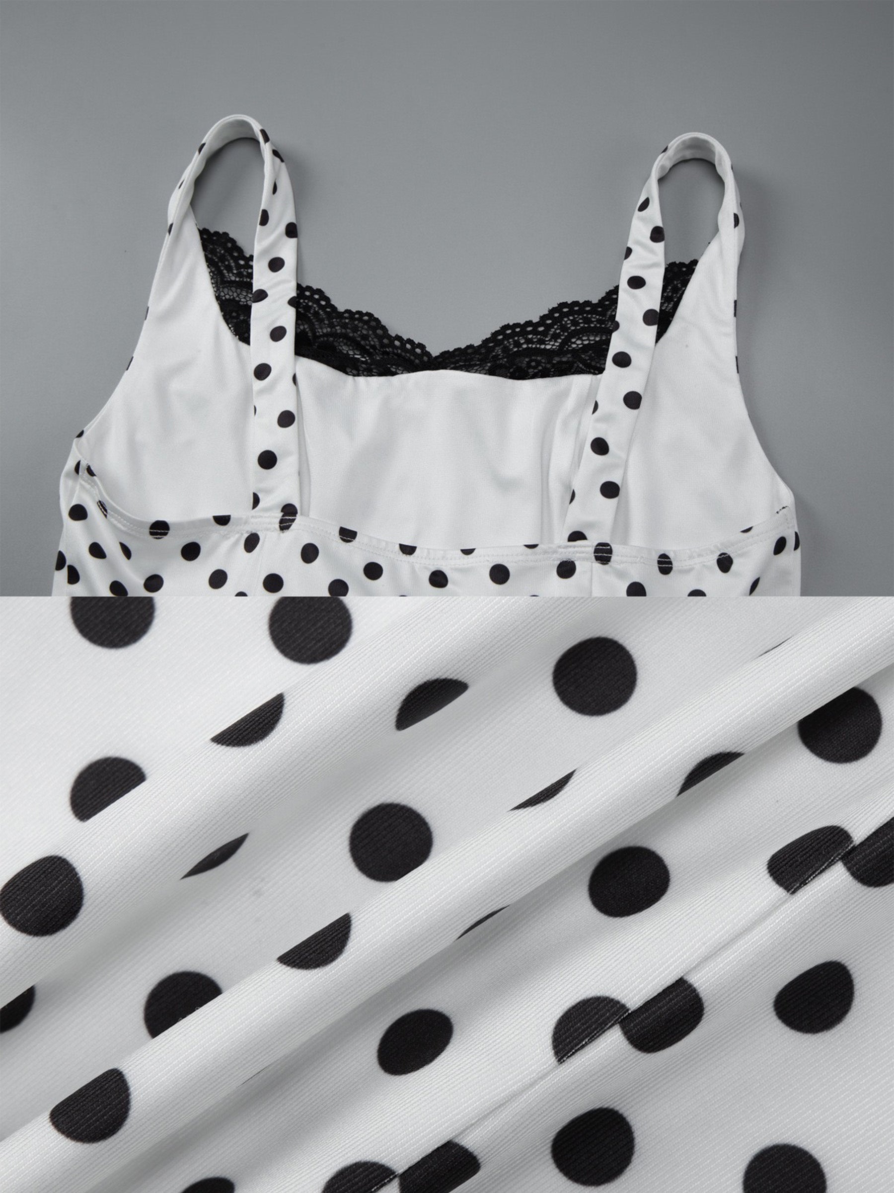 Polka Dot Bodycon Midi Dress with Lace