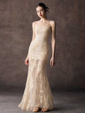 Strapless Floral Lace Mermaid Maxi Dress