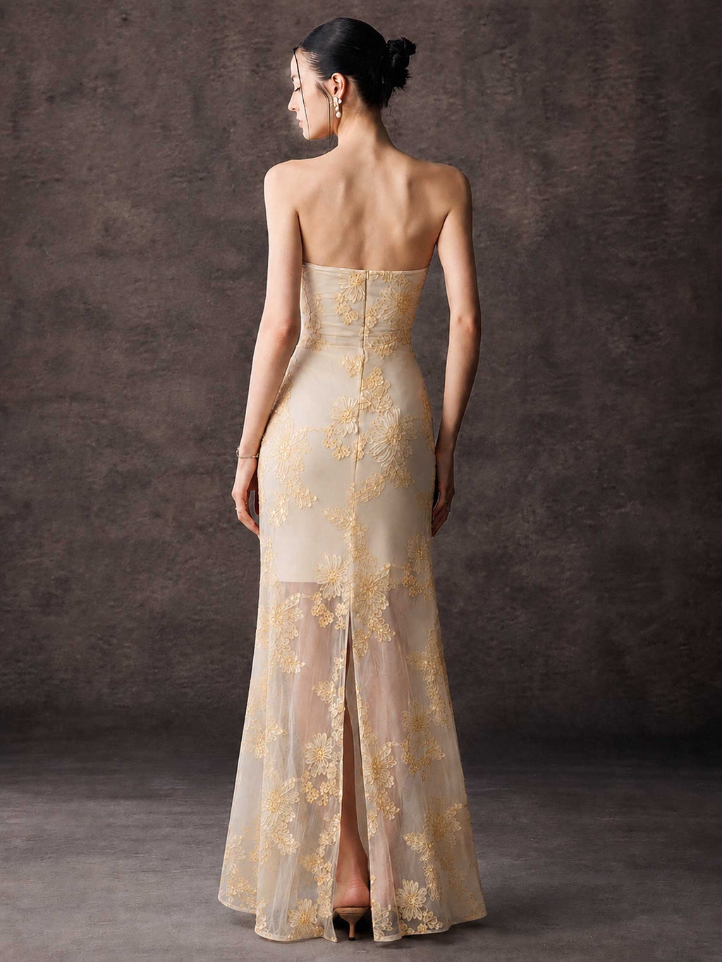 Strapless Floral Lace Mermaid Maxi Dress