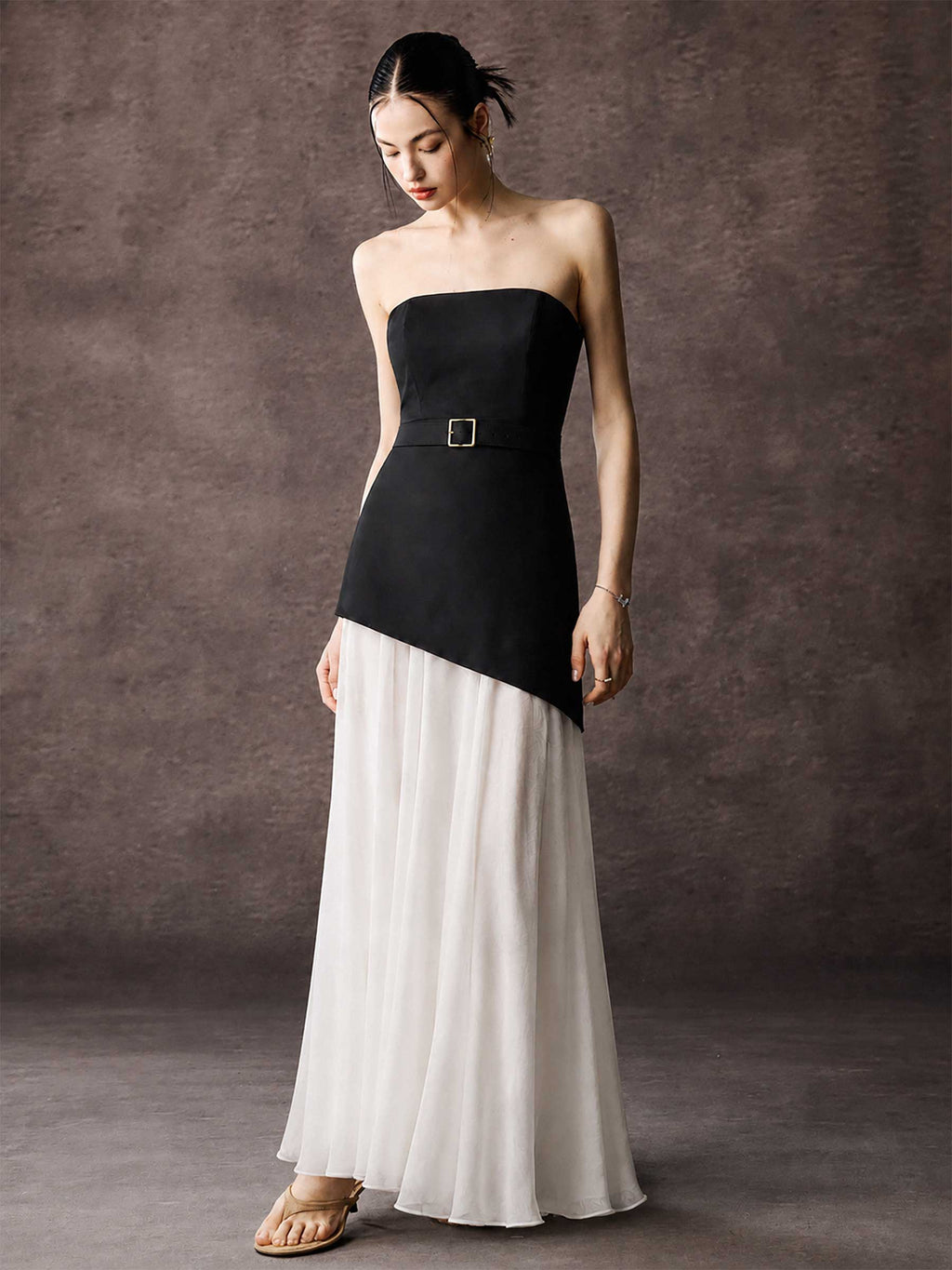Strapless Satin Maxi Dress With Belted