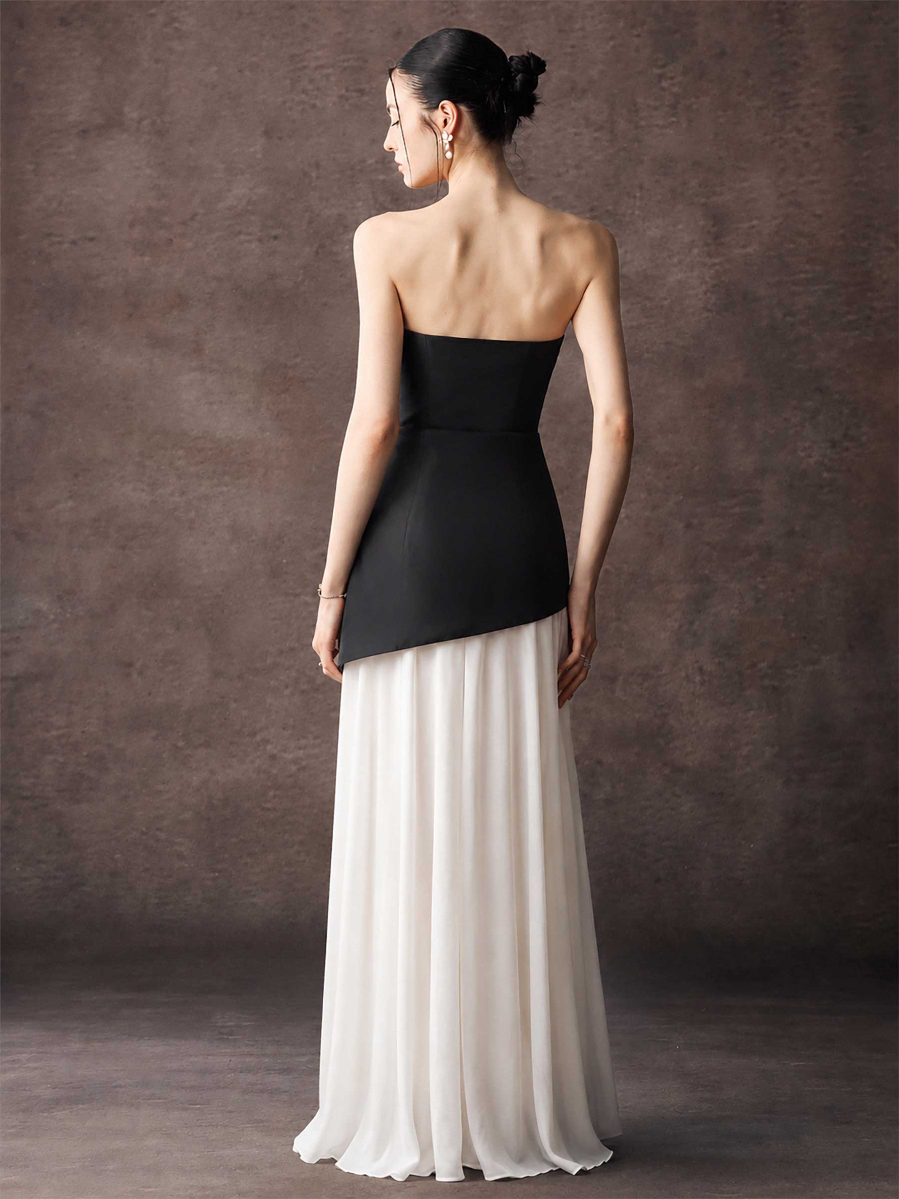 Strapless Satin Maxi Dress With Belted