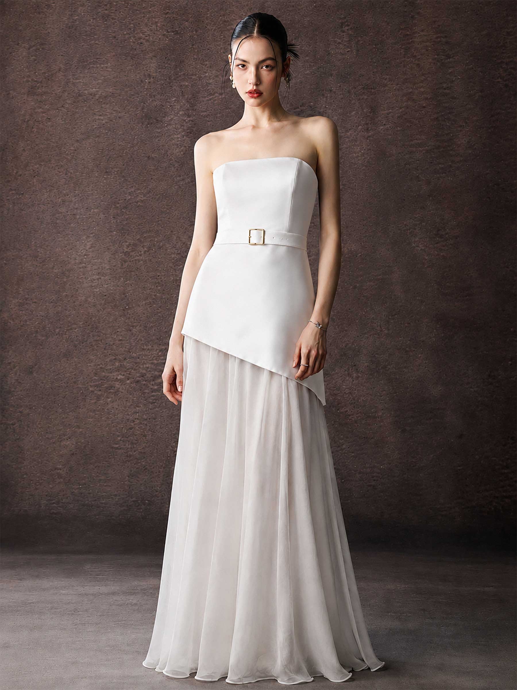 Strapless Satin Maxi Dress With Belted