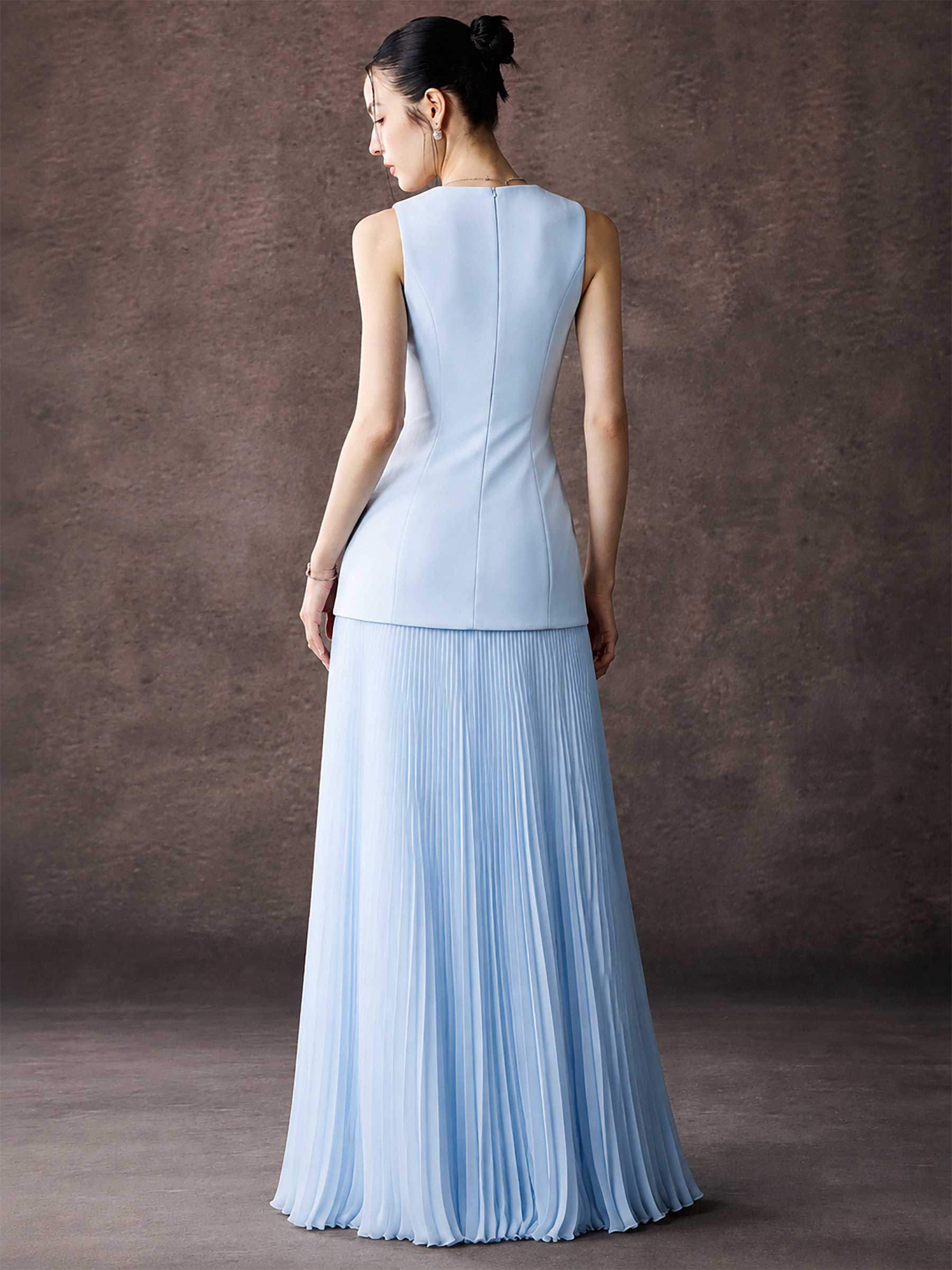 Pleated Chiffon Sleeveless Maxi Dress With Belted