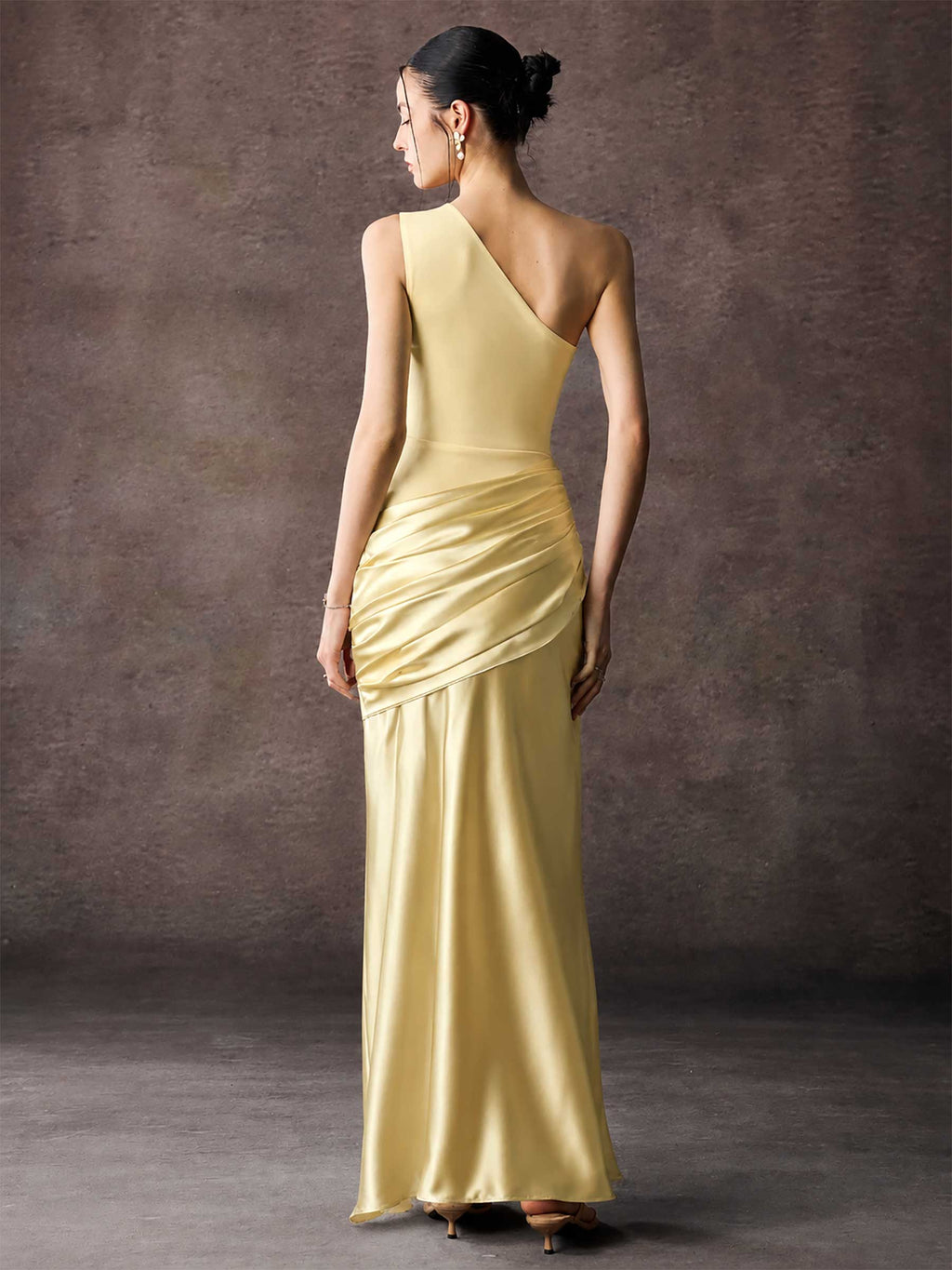 Satin One Shoulder Ruched Mermaid Maxi Dress