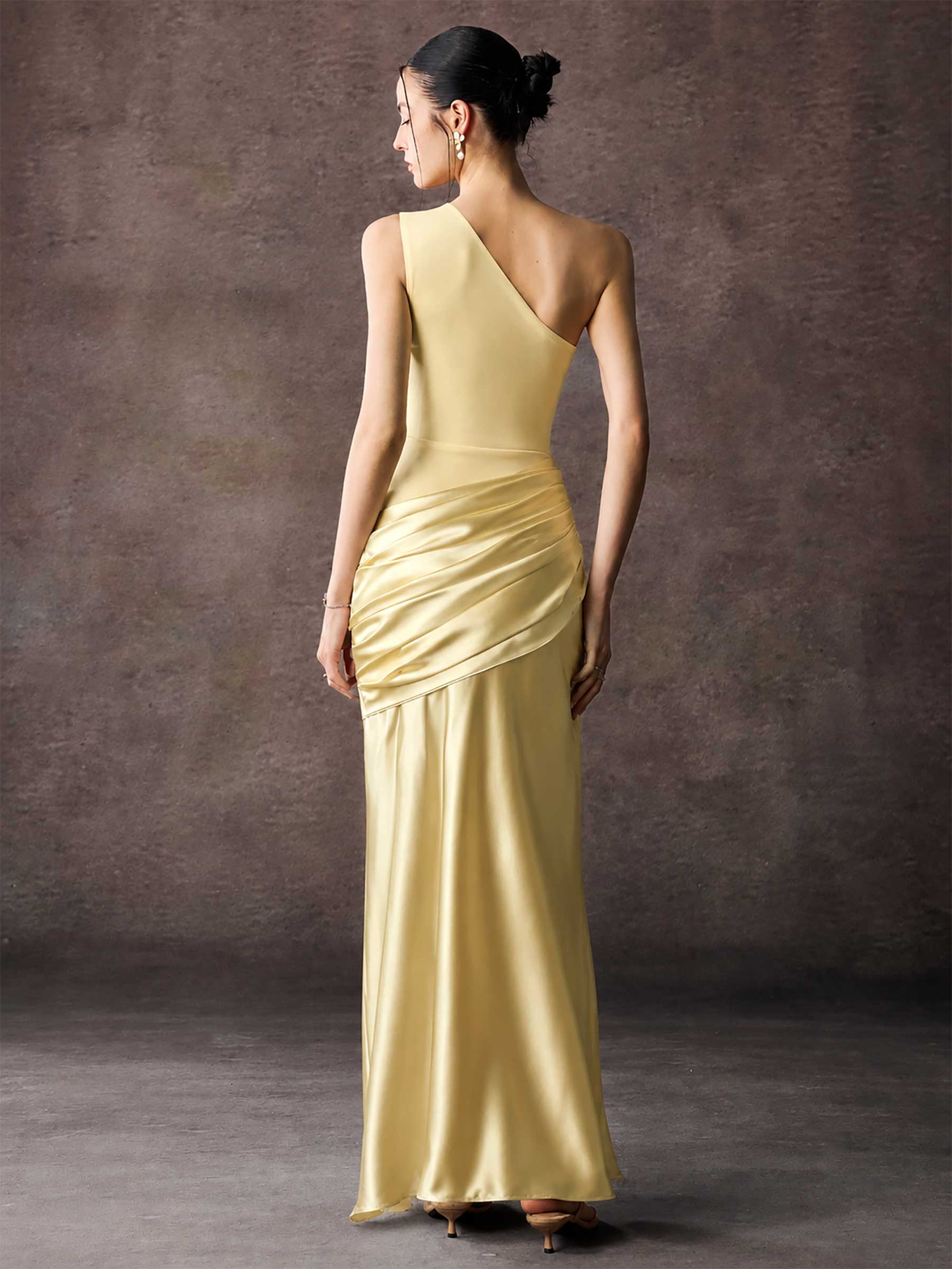 Satin One Shoulder Ruched Mermaid Maxi Dress