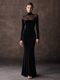 Velvet Mermaid Maxi Dress With Sheer Mesh Panel