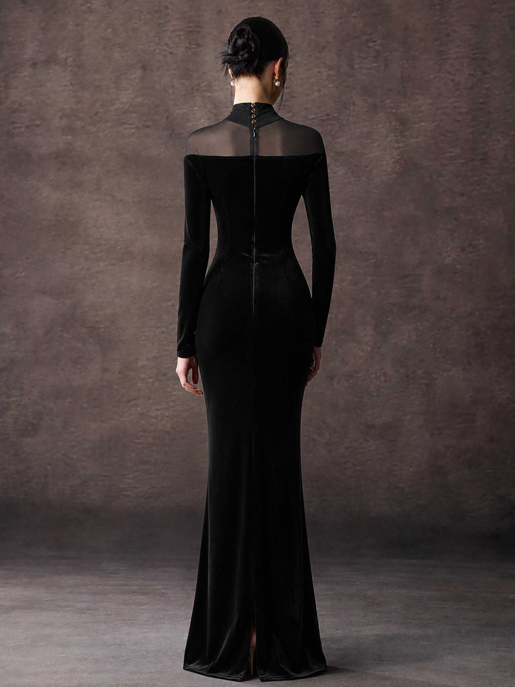 Velvet Mermaid Maxi Dress With Sheer Mesh Panel