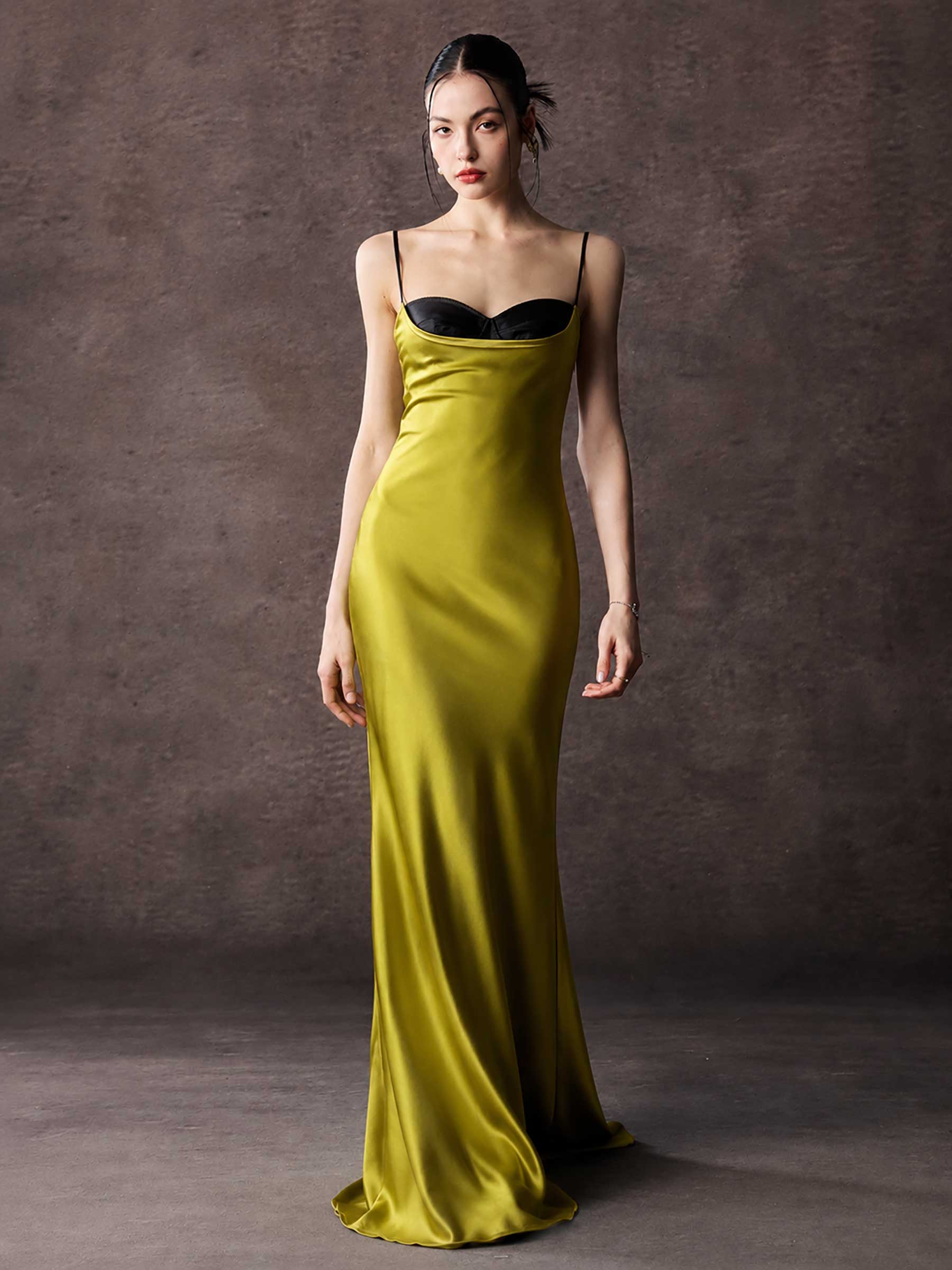 Satin Slip Maxi Dress With Black Inner Bust