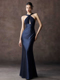 Twist Halter Satin Mermaid Maxi Dress