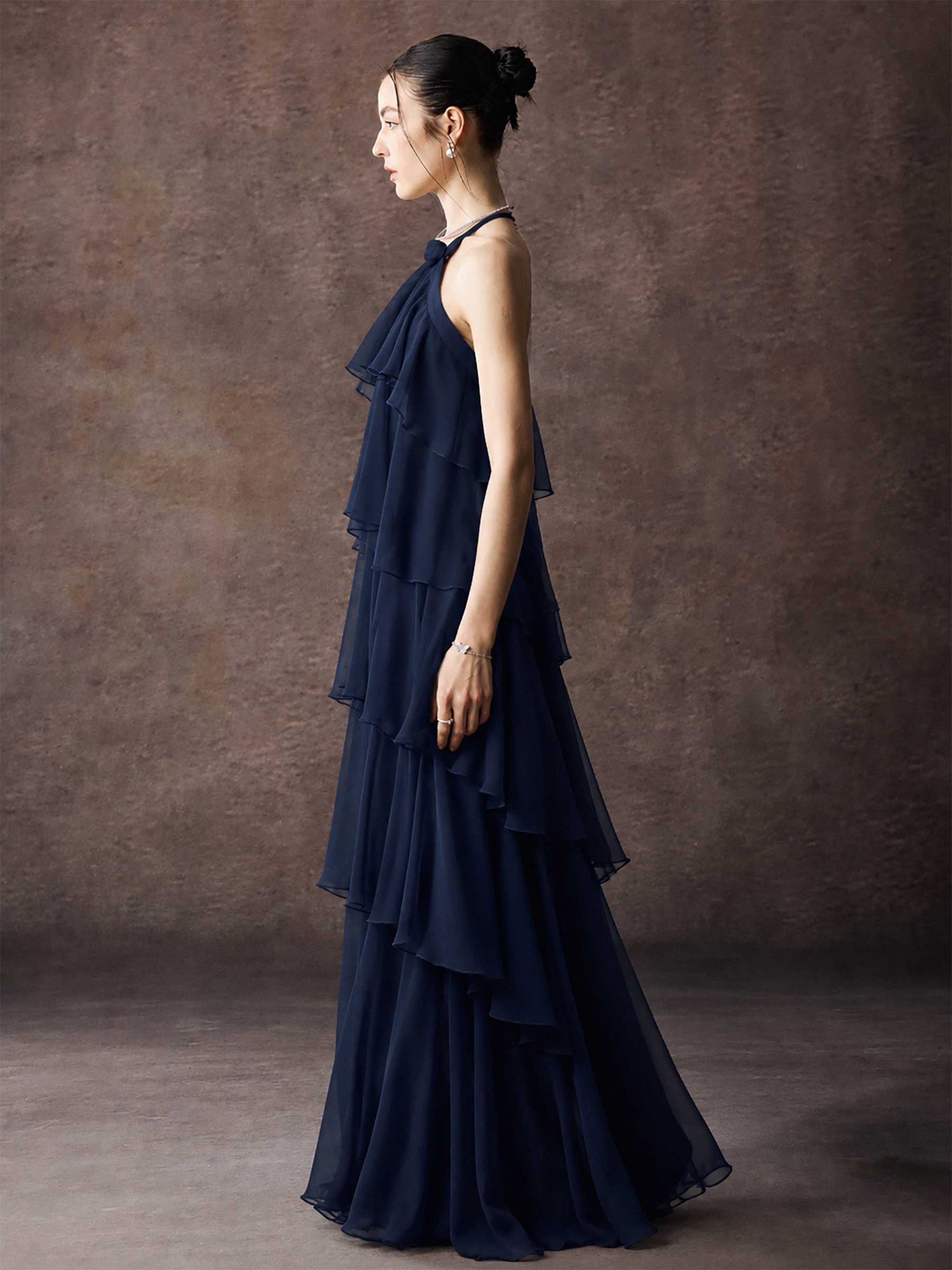 Halter Ruffle Chiffon Maxi Dress
