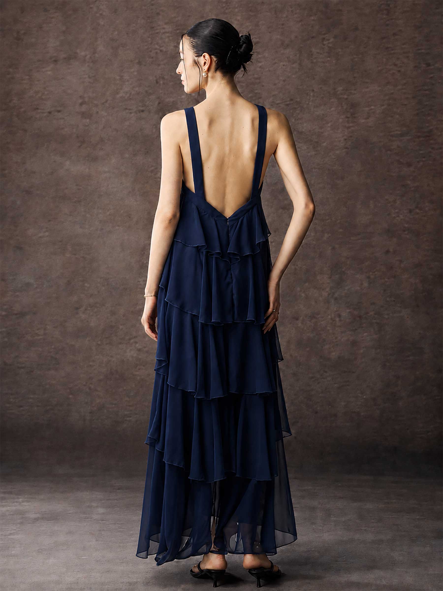 Halter Ruffle Chiffon Maxi Dress