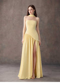 Strapless Asymmetrical Pleated Maxi Dress