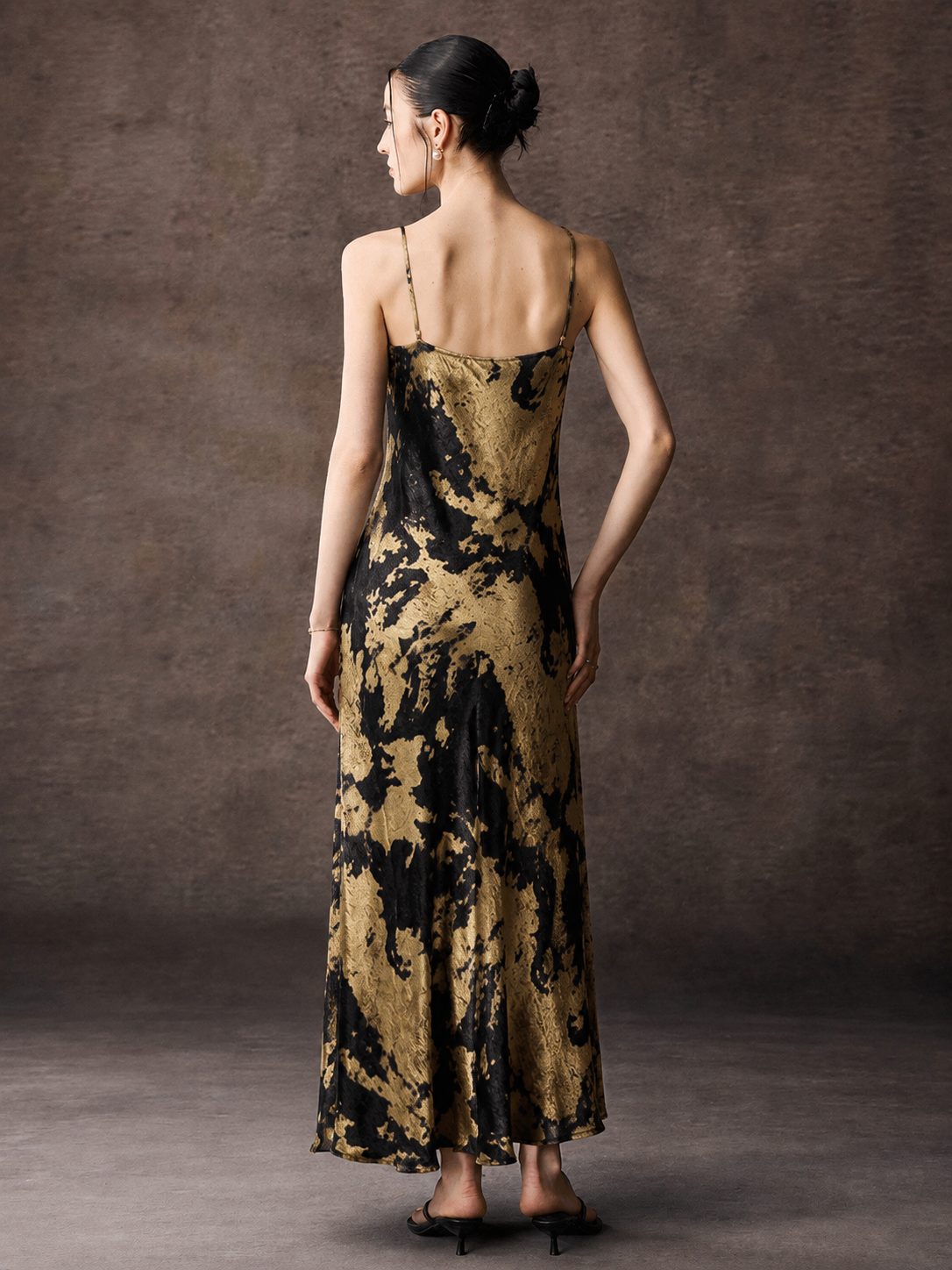 Satin Slip Maxi Dress With V Neck Spaghetti Strap