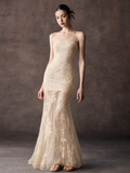 Strapless Floral Lace Mermaid Maxi Dress