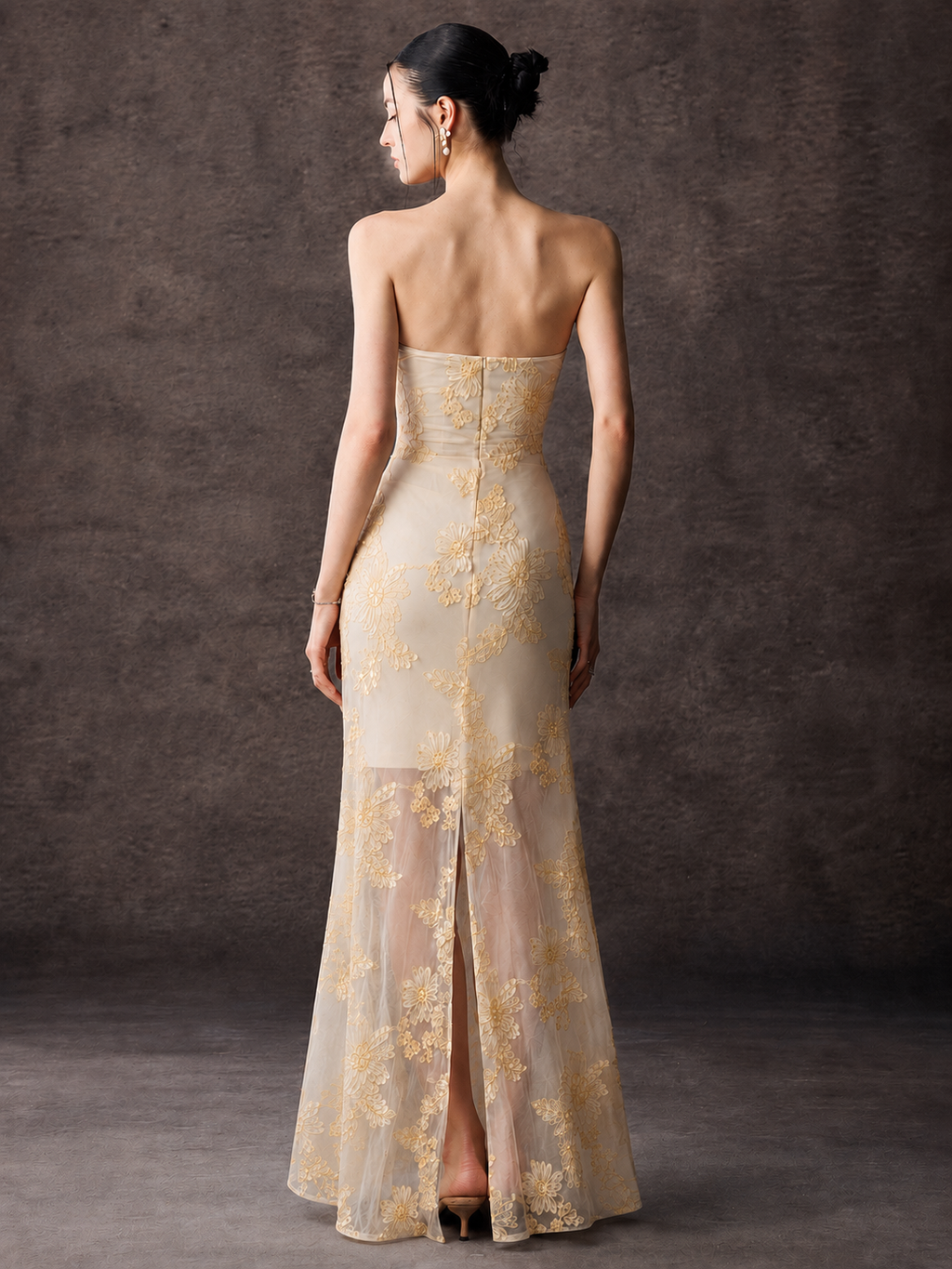 Strapless Floral Lace Mermaid Maxi Dress