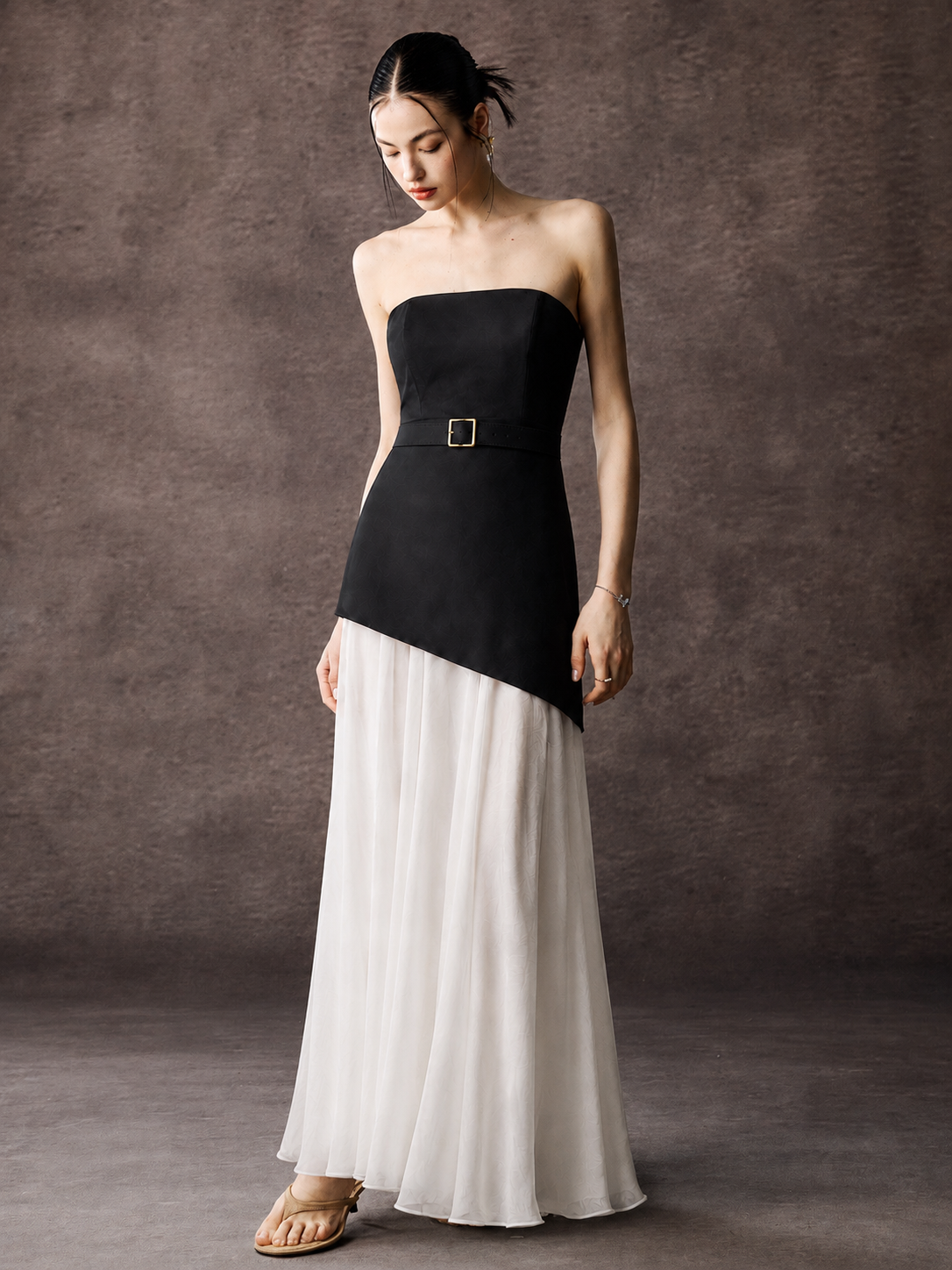 Strapless Satin Maxi Dress With Belted