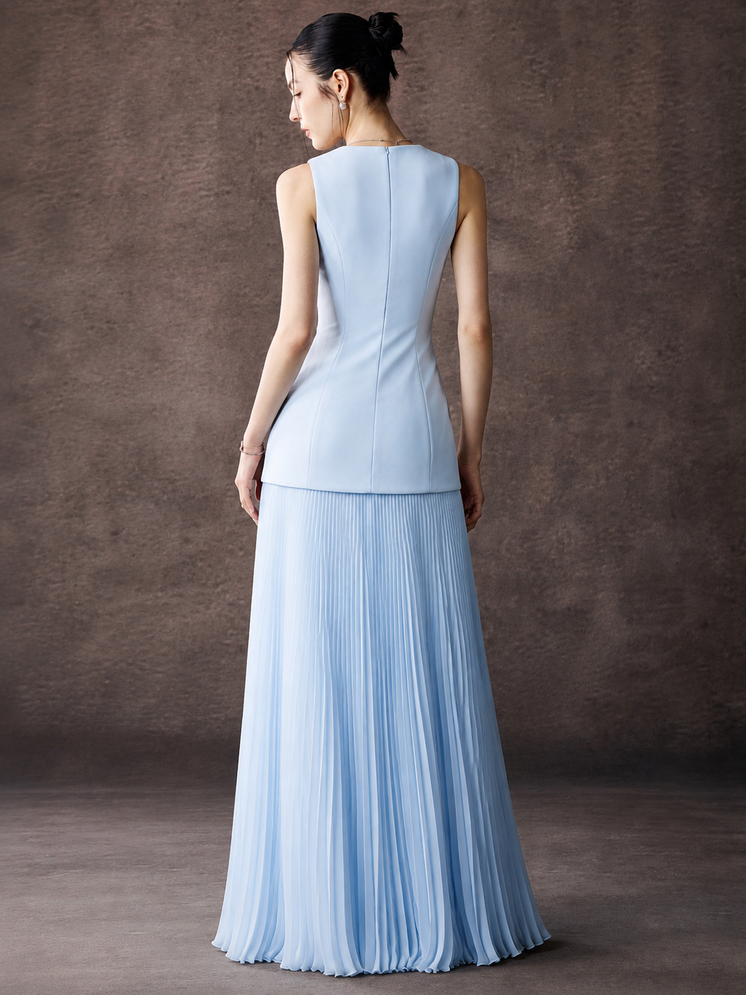 Pleated Chiffon Sleeveless Maxi Dress With Belted
