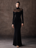 Velvet Mermaid Maxi Dress With Sheer Mesh Panel