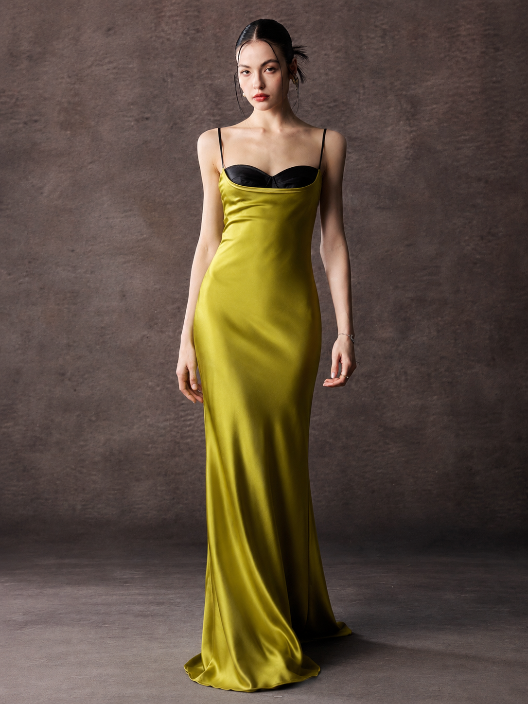 Satin Slip Maxi Dress With Black Inner Bust