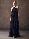Halter Ruffle Chiffon Maxi Dress