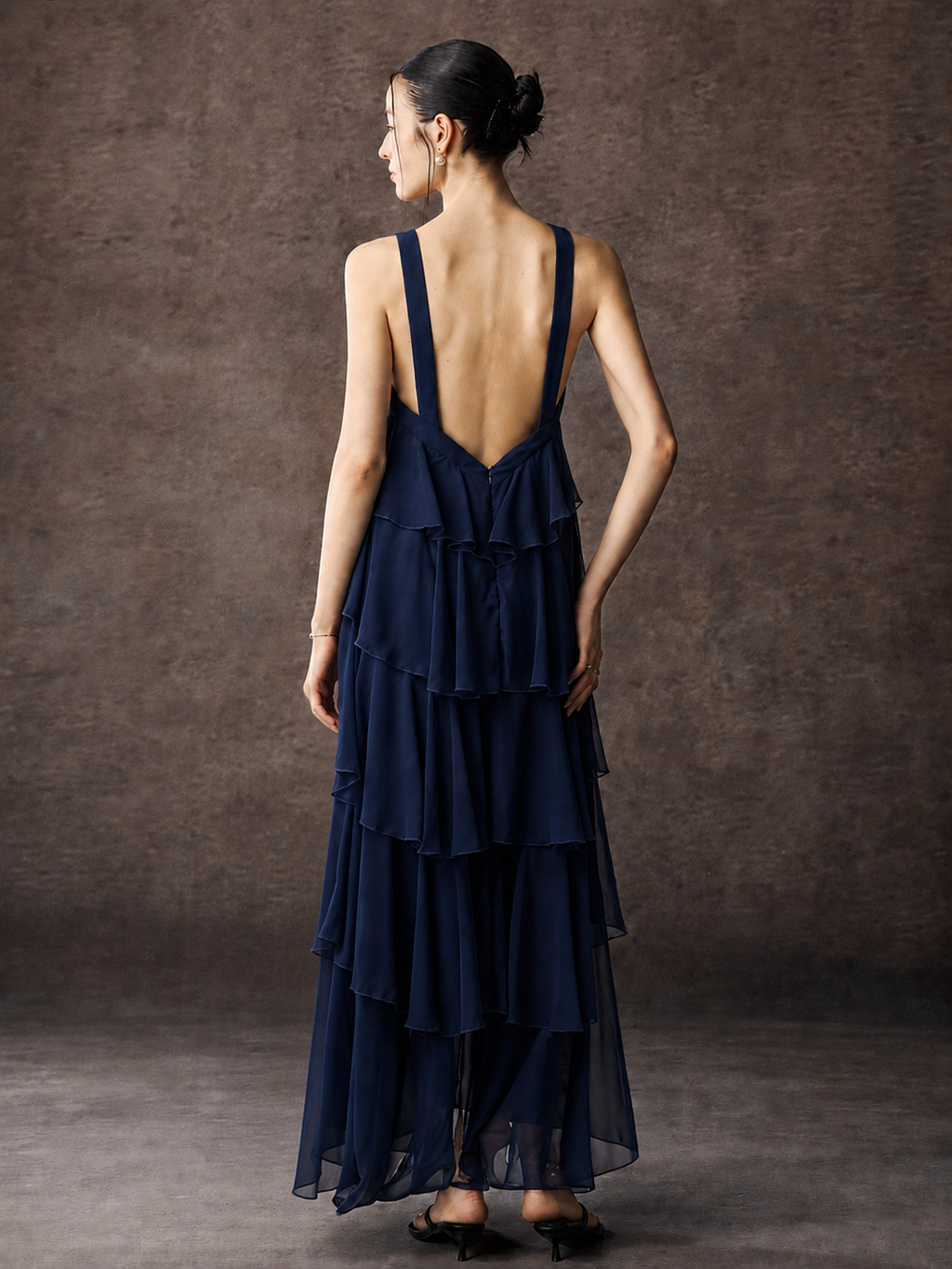 Halter Ruffle Chiffon Maxi Dress