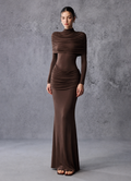 Long Sleeve Asymmetrical Pleated Maxi Dress