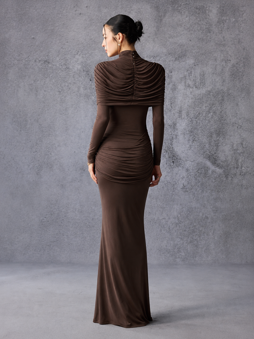 Long Sleeve Asymmetrical Pleated Maxi Dress