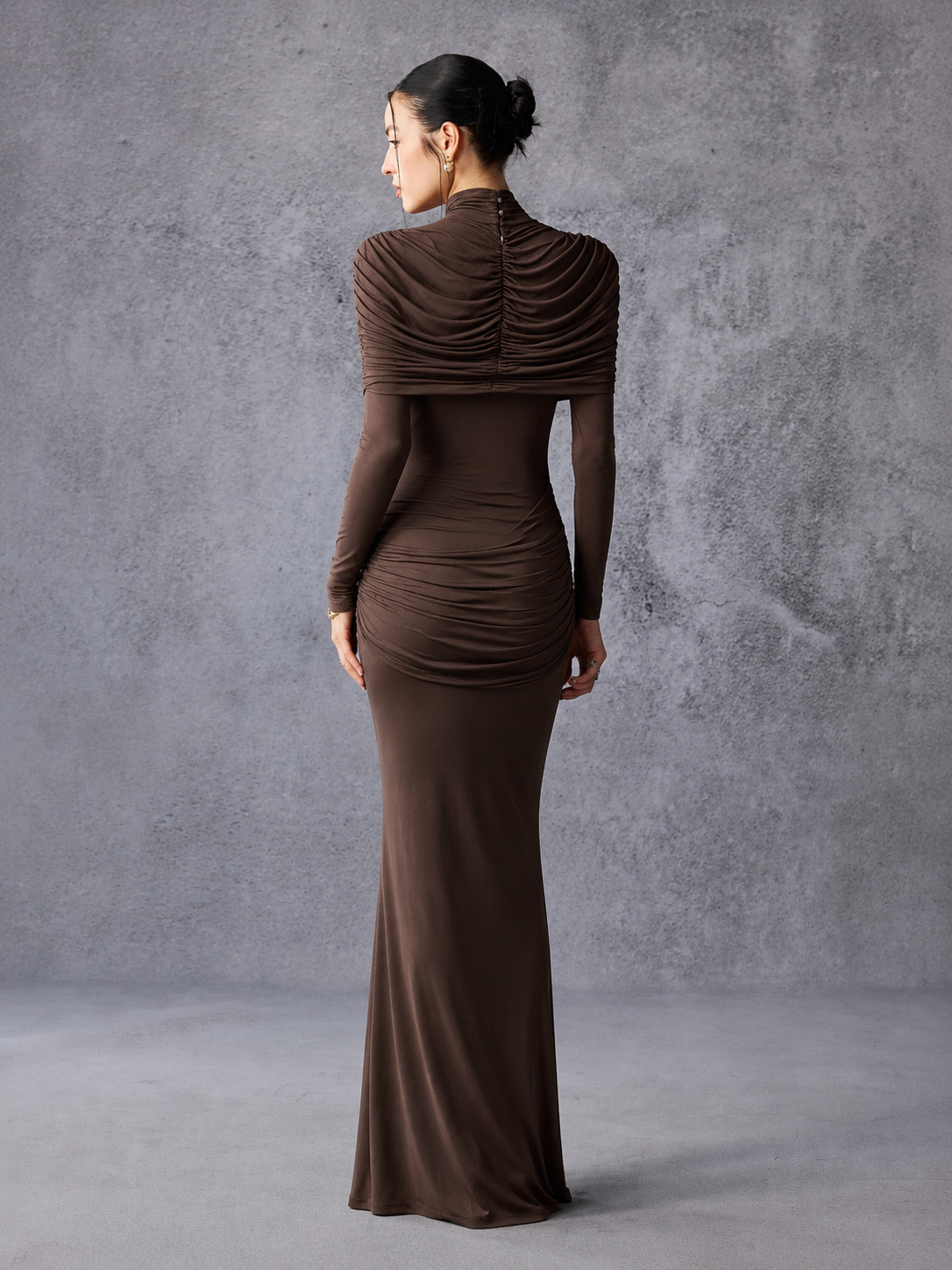 Long Sleeve Asymmetrical Pleated Maxi Dress