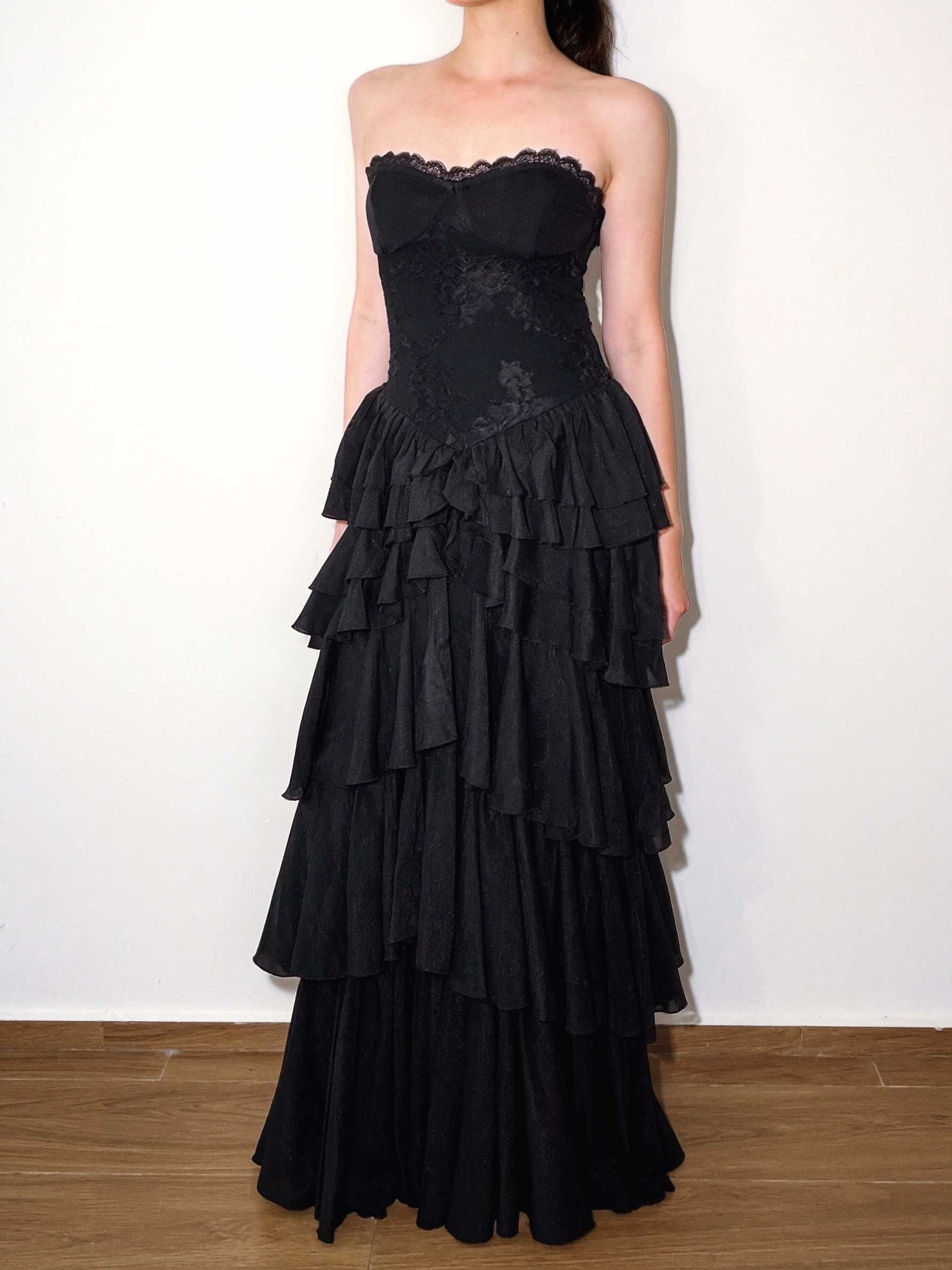Ruffle Maxi Dress｜Black Lace