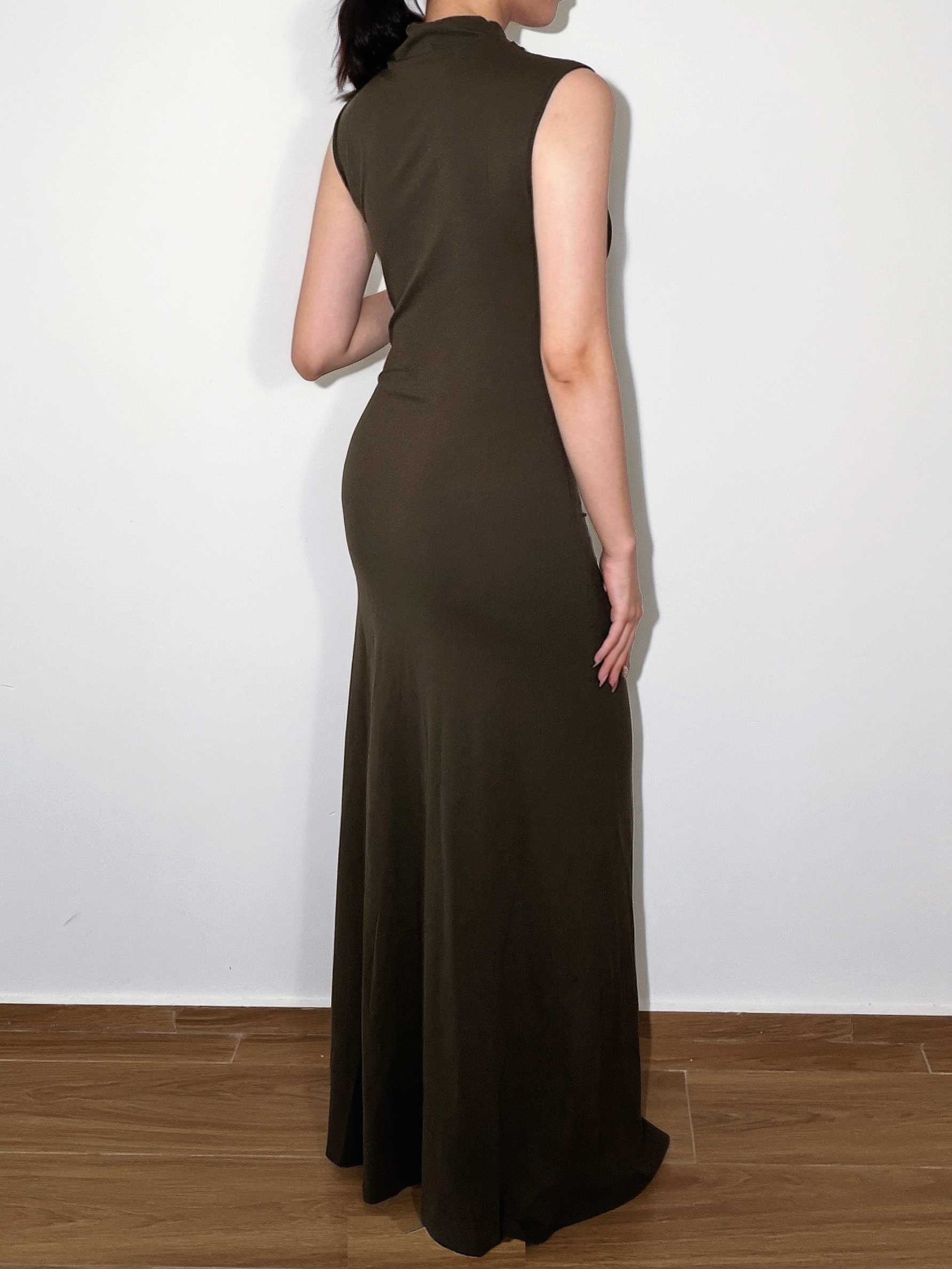 Mock Neck Maxi Dress｜Olive Green