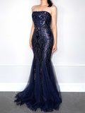 Sequin Lace Mermaid Maxi Dress｜Midnight Navy