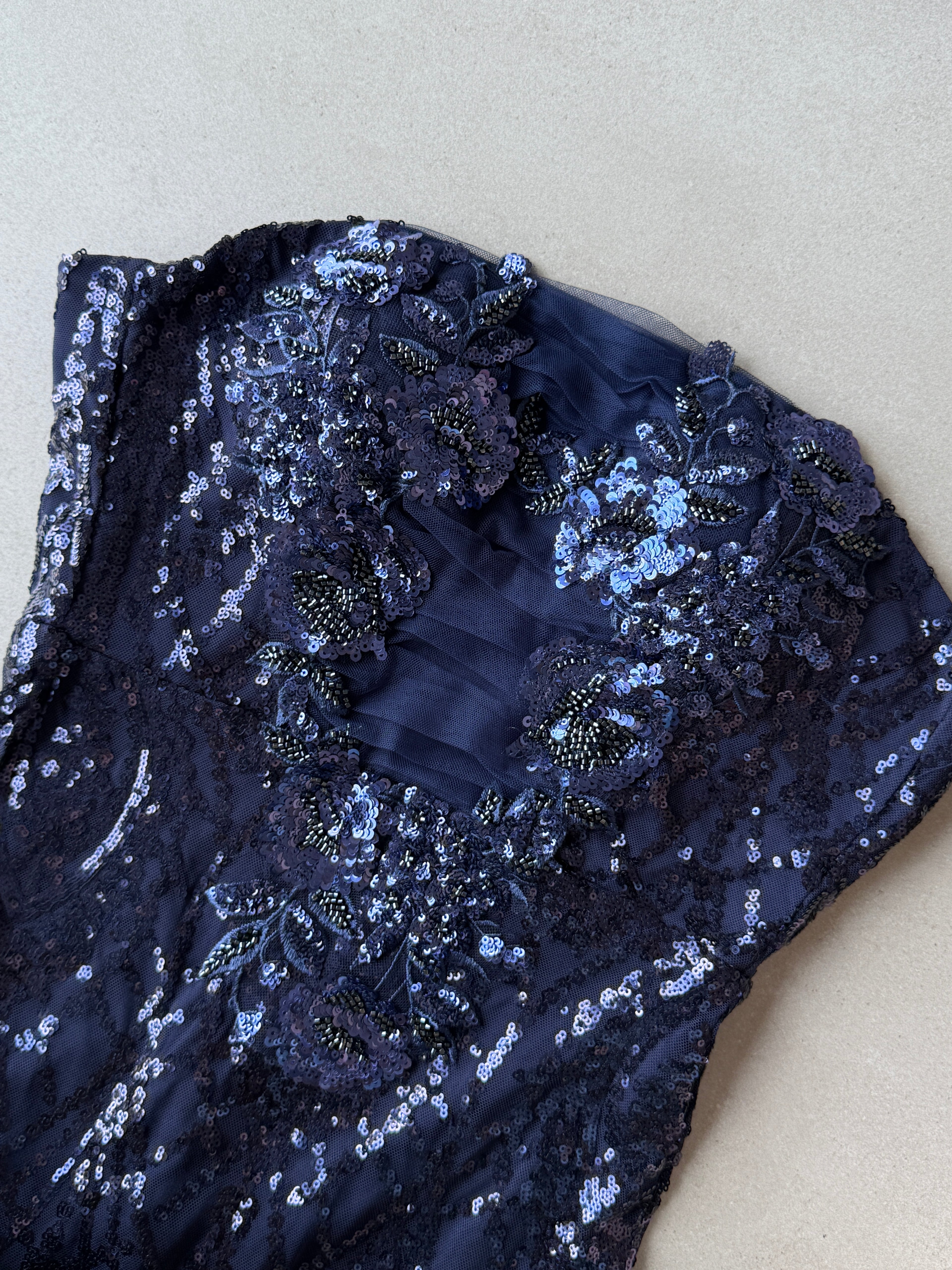 Sequin Lace Mermaid Maxi Dress｜Midnight Navy