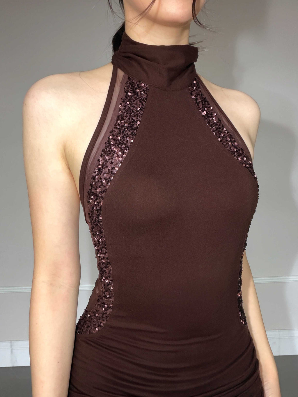 Beaded Trim Maxi Dress｜Chocolate Brown
