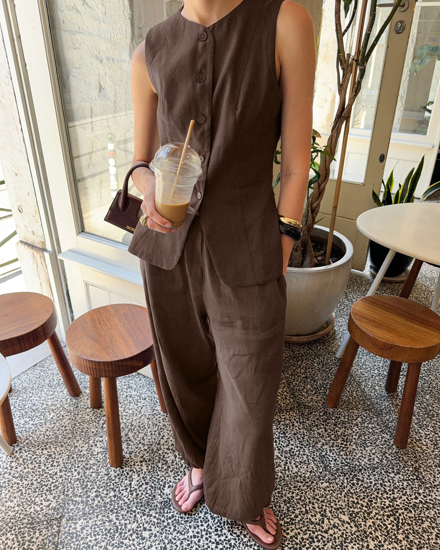 Linen-Blend Vest and Balloon Pants Set