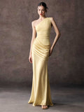 Satin One Shoulder Ruched Mermaid Maxi Dress