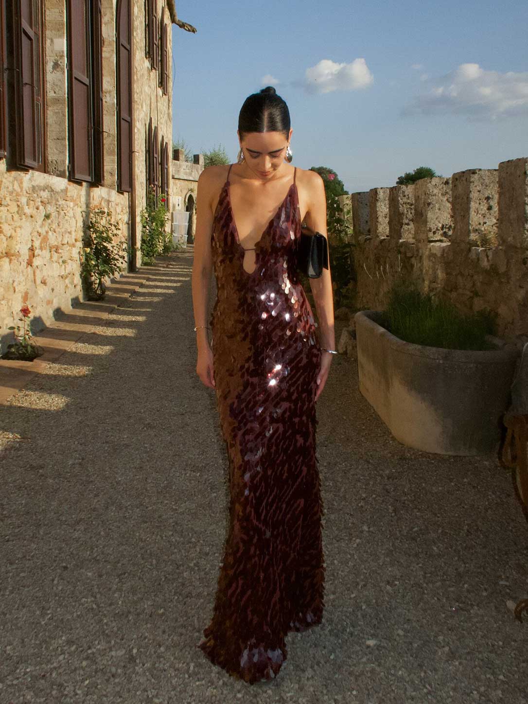 Sequin Deep V Cutout Maxi Dress