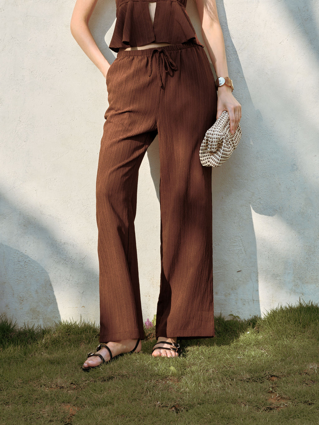 Halter Neck Peplum Top & Wide Leg Set