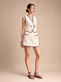 Linen Contrast Trim Two Piece Vest Skort Set
