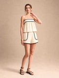Linen Scalloped Contrast Trim Linen Cami Shorts Set