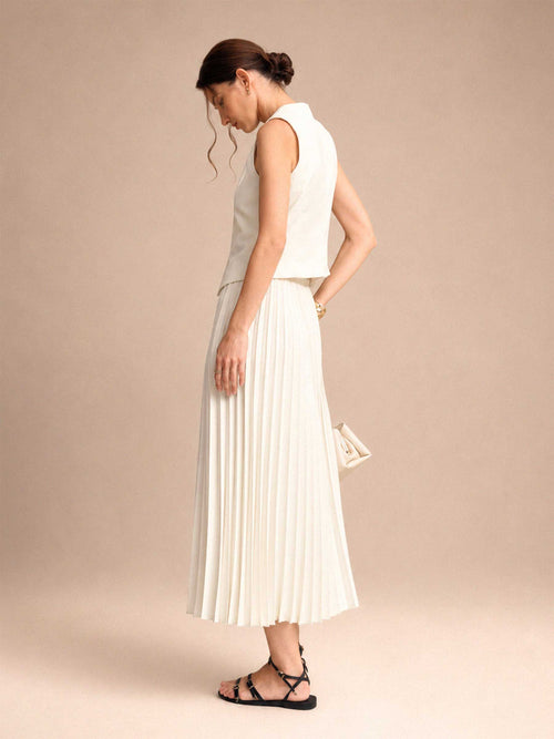 Asymmetrical Vest & Pleated Midi Skirt Set