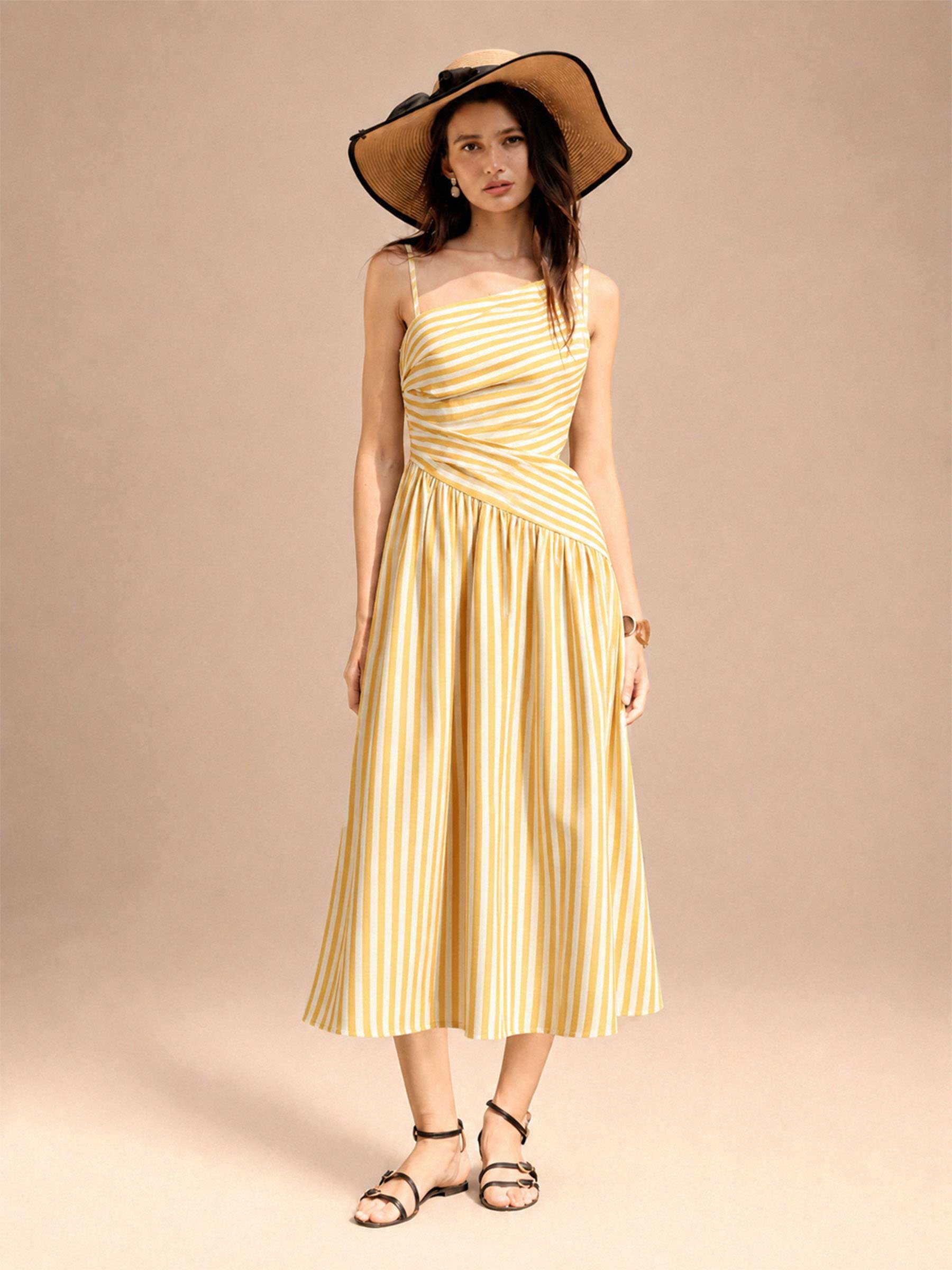 Striped Cut-Out Asymmetric Cami Maxi Dress