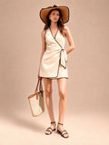 Linen Contrast Trim Wrap Sleeveless Dress